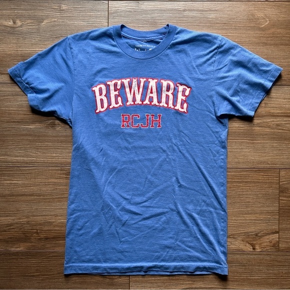 University of Kanas Jayhawks Jersey Cotton "Beware RCJH" Graphic Tee in Blue (S) - Picture 1 of 15